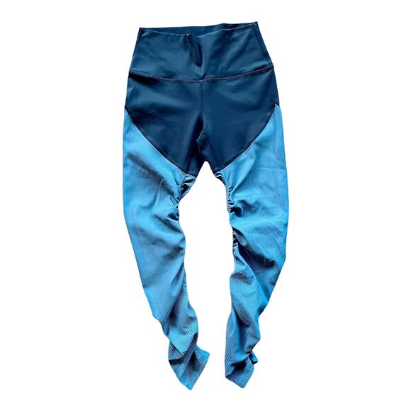 ZYIA Parallel Luxe Leggings Color Block Ruched 7/8 Storm Gray Blue 2 EUC - Picture 2 of 7